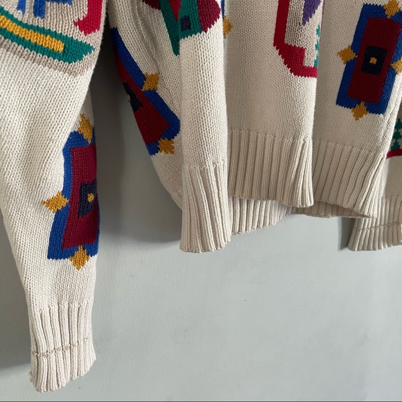 Boston Traders   Vintage Geometric Knit Sweater Cream Colour Shapes Size Medium - Picture 6 of 10